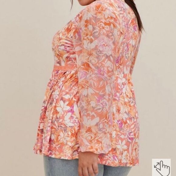 Torrid Super Soft Knit Babydoll Fabric Mix Balloon Sleeve Blouse Top - Picture 4 of 12